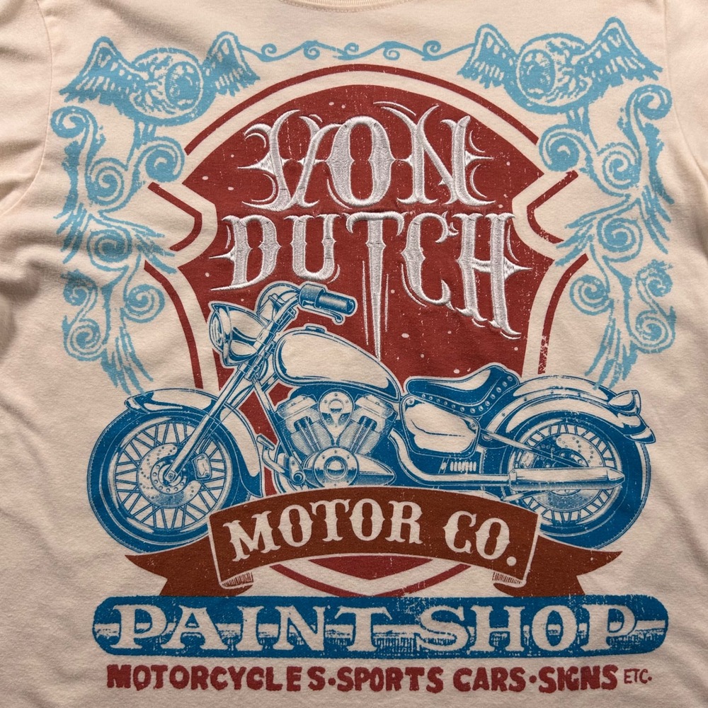 Von Dutch Motor Co Paint Shop T-Shirt Mens Small Cream Graphic RN86947